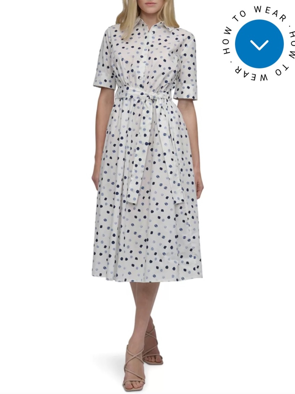 NWT DKNY Women's Short Sleeve Collar Neck Dot Print Shirtdress